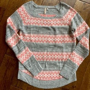Grey & Pink Striped Knit Sweater - Girls/Juniors Red Camel